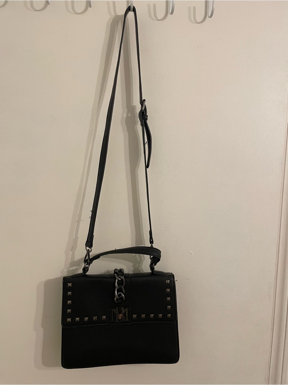 Badgley Mischka Black Stud-Trim Top Handle Satchel